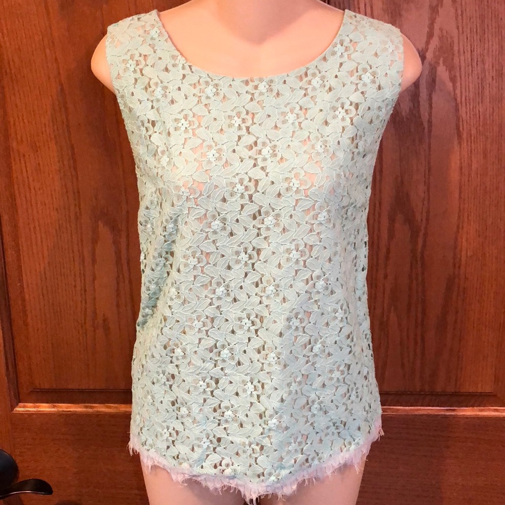 Rafaella Mint Green Sleeveless Lace Top, Large